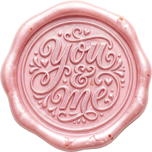 Shimmering pink “You & Me” ornate Wax Seals, PNG, Illustration with hearts