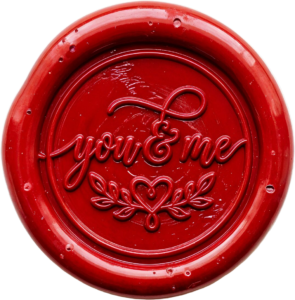 Textured red “you & me” script featuring a leaf-heart Wax Seals, PNG, Illustration