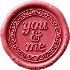 Charming rounded “you & me” on a pink Wax Seals, PNG, Illustration with scroll border