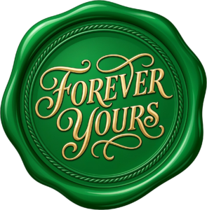 Lush green “Forever Yours” with golden script on a striking Wax Seals, PNG, Illustration