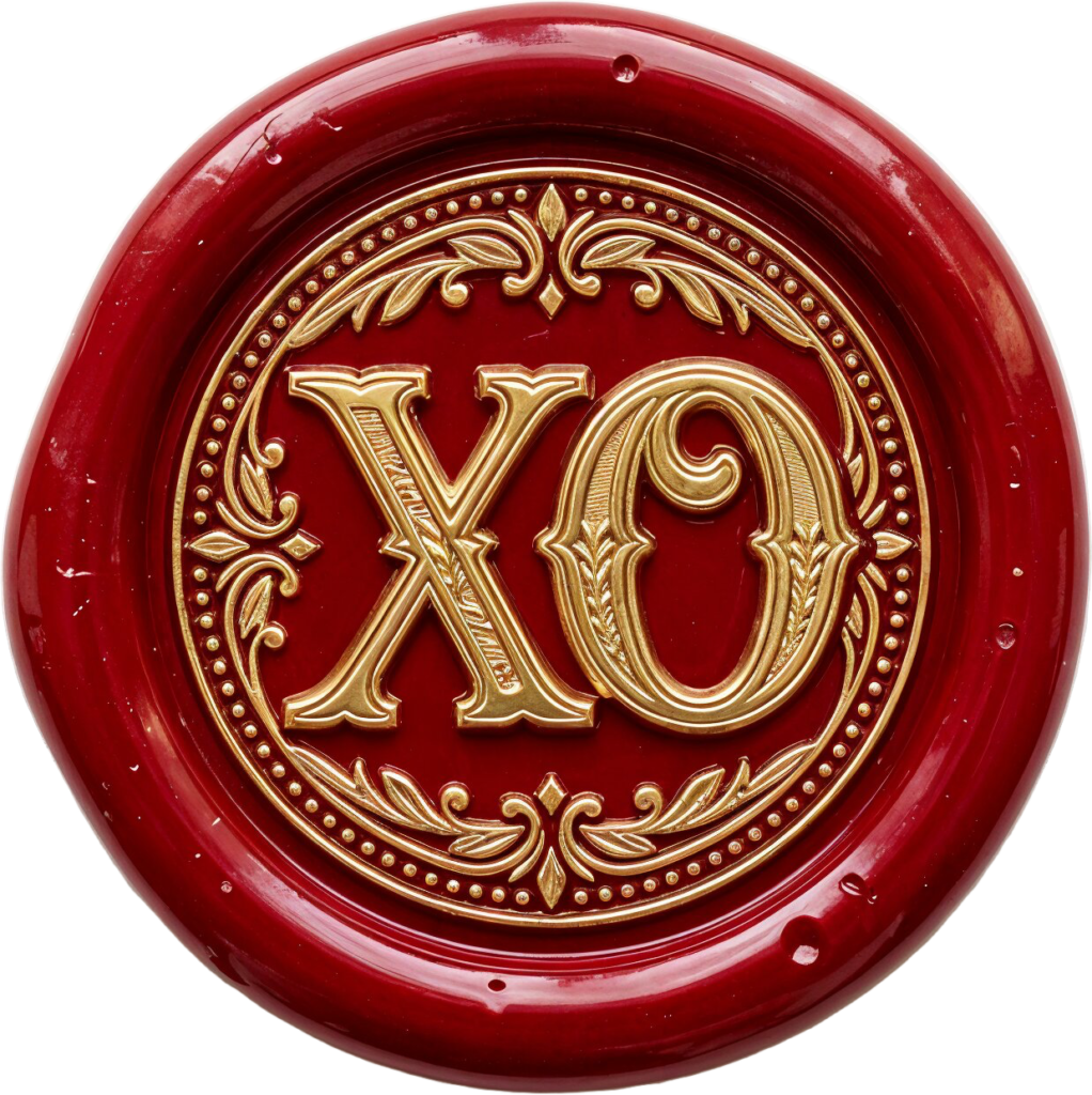 Rustic red "XO" with gold leaf border on an intricate Wax Seals, PNG, Illustration design 1 - Rustic red "XO" with gold leaf border on an intricate Wax Seals, PNG, Illustration design Free PNG Download