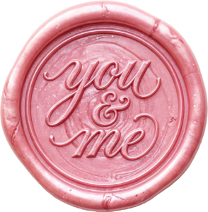 Gentle pearlescent pink “you & me” script on a delicate Wax Seals, PNG, Illustration