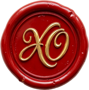 Elegant gold “XO” script on a polished red Wax Seals, PNG, Illustration impression