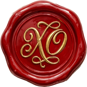 Bold gold “XO” with prominent flourishes on a rich red Wax Seals, PNG, Illustration seal