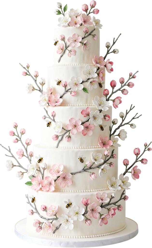 Adorn your projects with this Cherry Blossom Wedding Cake PNG illustration, perfect for spring events.