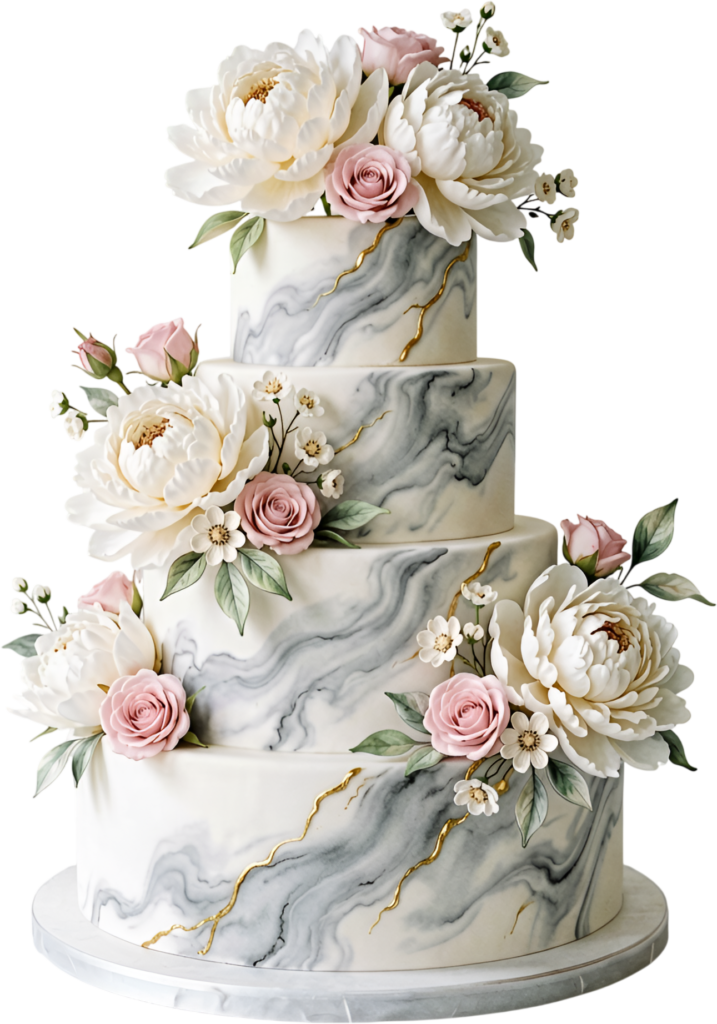 Implement this Marble Wedding Cake illustration, a sophisticated PNG for modern and luxurious event branding.