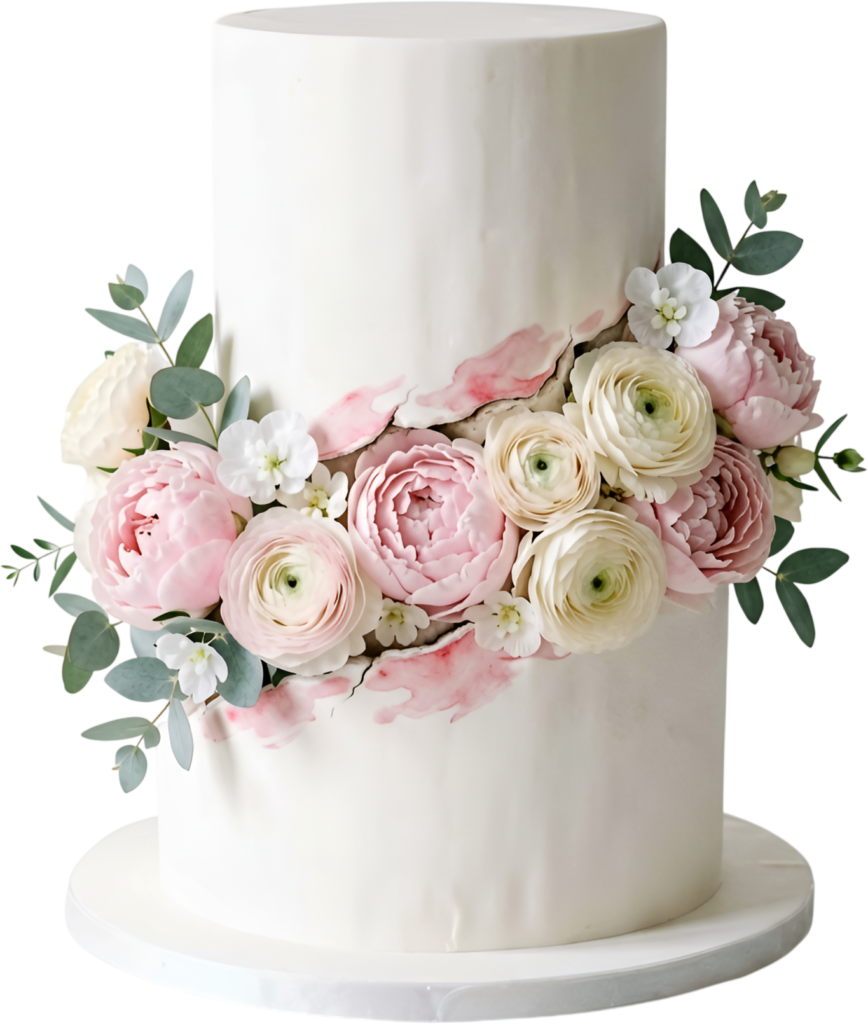 A unique Cracked Wedding Cake illustration, revealing delicate florals, offered as a high-quality PNG resource
