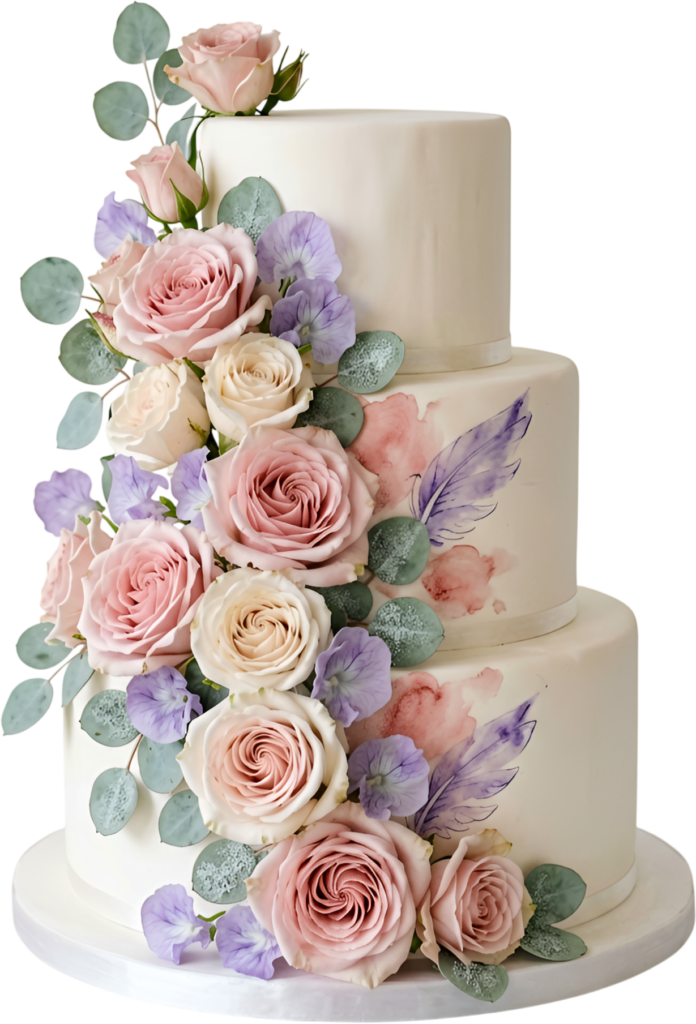 Personalize your projects with this Feathered Floral Wedding Cake illustration, a gorgeous PNG for bohemian vibes