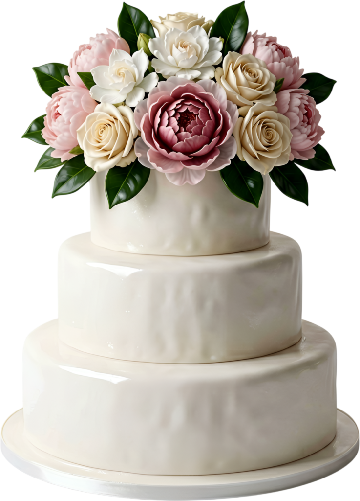 Create stunning visuals with this Peony and Rose Wedding Cake illustration, a beautiful PNG for floral accents