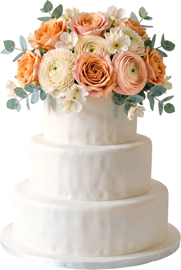 Access this elegant Ranunculus Wedding Cake illustration, a clean PNG for sophisticated event designs and crafts
