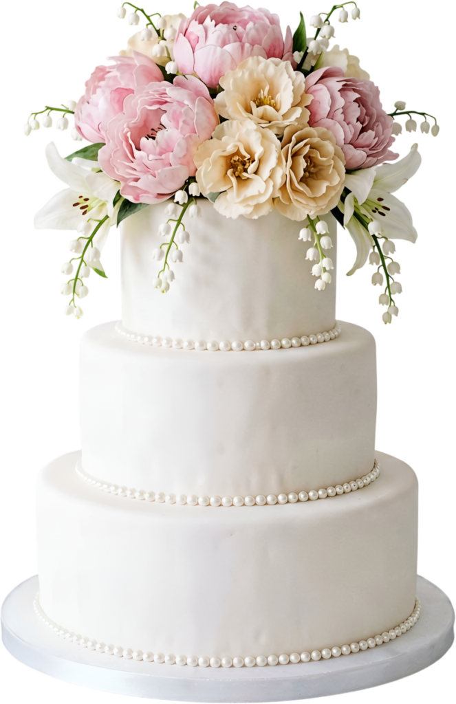 Design elegant stationery using this Lily of the Valley Wedding Cake illustration, a charming PNG with delicate blooms