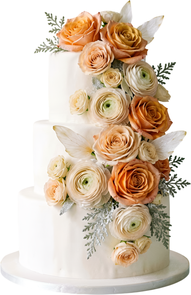 Showcase elegance with this Autumnal Rose Wedding Cake illustration, featuring silver accents in a stunning PNG