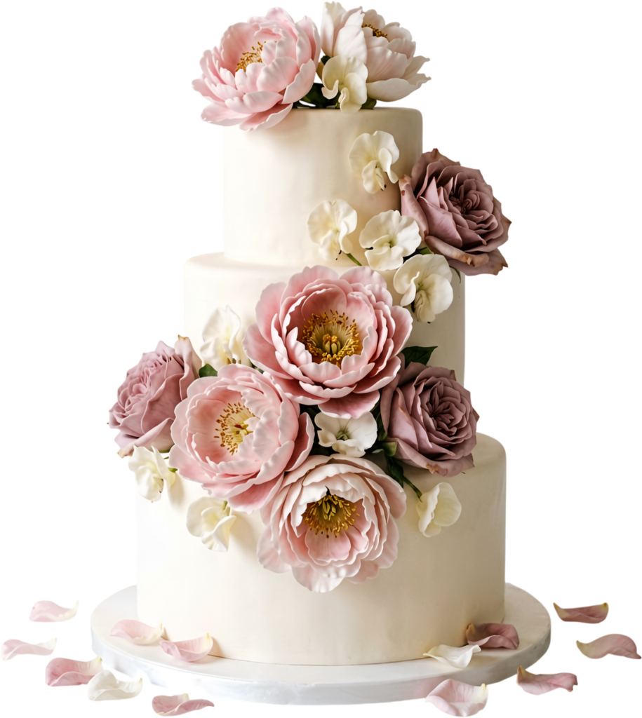 Romantic Wedding Cake with blush peonies and roses perfect for bridal shower PNG Clipart graphic element