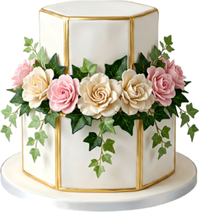 Lily of the Valley Wedding Cake with roses and lavender sprigs on elegant hexagonal PNG Clipart 16 - Lily of the Valley Wedding Cake with roses and lavender sprigs on elegant hexagonal PNG Clipart Free PNG Download