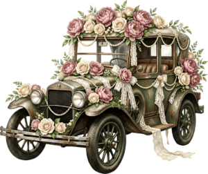 Cheerful watercolor wedding couple PNG, cream classic car clipart for delightful ceremony announcements. 22 - Cheerful watercolor wedding couple PNG, cream classic car clipart for delightful ceremony announcements. Free PNG Download