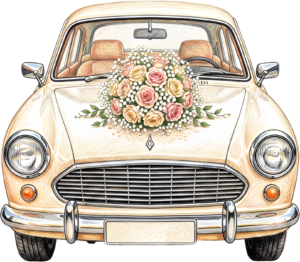 Cheerful watercolor wedding couple PNG, cream classic car clipart for delightful ceremony announcements. 23 - Cheerful watercolor wedding couple PNG, cream classic car clipart for delightful ceremony announcements. Free PNG Download