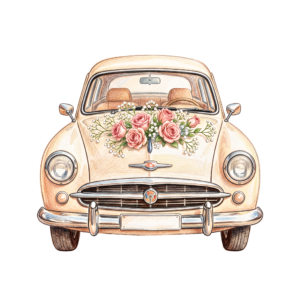 Luxurious gold convertible wedding car, front view adorned with a romantic pink rose bouquet, premium PNG 21 - Luxurious gold convertible wedding car, front view adorned with a romantic pink rose bouquet, premium PNG Free PNG Download
