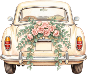 Ecstatic watercolor wedding couple PNG, green convertible car clipart for joyful announcement cards. 23 - Ecstatic watercolor wedding couple PNG, green convertible car clipart for joyful announcement cards. Free PNG Download