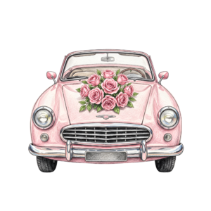 - Whimsical wedding car clipart, cute blue cartoon vehicle with a heart balloon and ribbons, playful PNG Free PNG Download