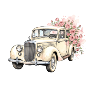 - Rustic wedding car illustration, a charming purple truck with "Just Married" sign and cans, unique PNG Free PNG Download