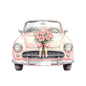 - Rustic wedding car illustration, a charming purple truck with "Just Married" sign and cans, unique PNG Free PNG Download