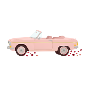 - Charming green wedding car, front view adorned with a beautiful pink rose bouquet, elegant watercolor PNG Free PNG Download