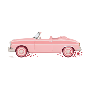 - Delicate pink wedding car illustration, side view with charming floral decorations, perfect romantic PNG Free PNG Download