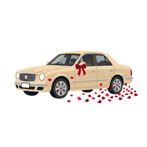 - Delicate pink wedding car illustration, side view with charming floral decorations, perfect romantic PNG Free PNG Download