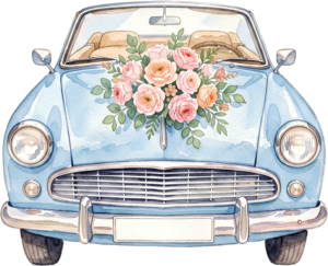 Classic "Just Married" wedding car couple PNG, charming bridal clipart for festive announcements. 29 - Classic "Just Married" wedding car couple PNG, charming bridal clipart for festive announcements. Free PNG Download