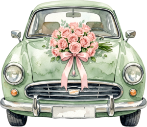 Ecstatic watercolor wedding couple PNG, green convertible car clipart for joyful announcement cards. 29 - Ecstatic watercolor wedding couple PNG, green convertible car clipart for joyful announcement cards. Free PNG Download