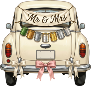 Cheerful watercolor wedding couple PNG, cream classic car clipart for delightful ceremony announcements. 31 - Cheerful watercolor wedding couple PNG, cream classic car clipart for delightful ceremony announcements. Free PNG Download
