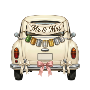 - Delicate pink wedding car illustration, side view with charming floral decorations, perfect romantic PNG Free PNG Download