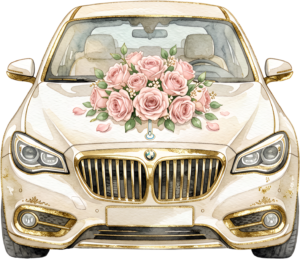 Cheerful watercolor wedding couple PNG, cream classic car clipart for delightful ceremony announcements. 32 - Cheerful watercolor wedding couple PNG, cream classic car clipart for delightful ceremony announcements. Free PNG Download