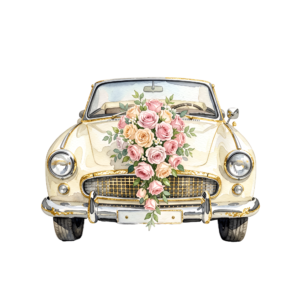 - Delicate pink wedding car illustration, side view with charming floral decorations, perfect romantic PNG Free PNG Download