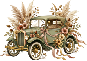 Cheerful watercolor wedding couple PNG, cream classic car clipart for delightful ceremony announcements. 33 - Cheerful watercolor wedding couple PNG, cream classic car clipart for delightful ceremony announcements. Free PNG Download