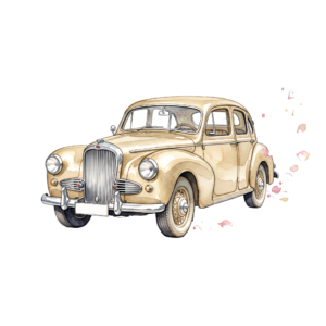 - Delicate pink wedding car illustration, side view with charming floral decorations, perfect romantic PNG Free PNG Download