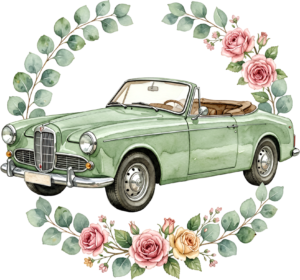 Cheerful watercolor wedding couple PNG, cream classic car clipart for delightful ceremony announcements. 35 - Cheerful watercolor wedding couple PNG, cream classic car clipart for delightful ceremony announcements. Free PNG Download