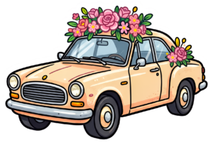 Cheerful watercolor wedding couple PNG, cream classic car clipart for delightful ceremony announcements. 36 - Cheerful watercolor wedding couple PNG, cream classic car clipart for delightful ceremony announcements. Free PNG Download