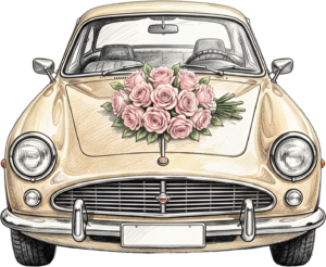 Cheerful watercolor wedding couple PNG, cream classic car clipart for delightful ceremony announcements. 38 - Cheerful watercolor wedding couple PNG, cream classic car clipart for delightful ceremony announcements. Free PNG Download
