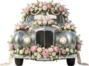 Classic "Just Married" wedding car couple PNG, charming bridal clipart for festive announcements. 39 - Classic "Just Married" wedding car couple PNG, charming bridal clipart for festive announcements. Free PNG Download