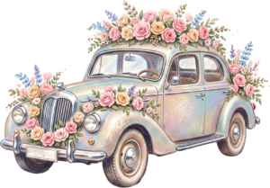Ecstatic watercolor wedding couple PNG, green convertible car clipart for joyful announcement cards. 39 - Ecstatic watercolor wedding couple PNG, green convertible car clipart for joyful announcement cards. Free PNG Download