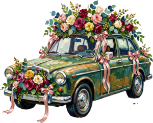 Cheerful watercolor wedding couple PNG, cream classic car clipart for delightful ceremony announcements. 40 - Cheerful watercolor wedding couple PNG, cream classic car clipart for delightful ceremony announcements. Free PNG Download