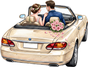 Cheerful watercolor wedding couple PNG, cream classic car clipart for delightful ceremony announcements. 41 - Cheerful watercolor wedding couple PNG, cream classic car clipart for delightful ceremony announcements. Free PNG Download