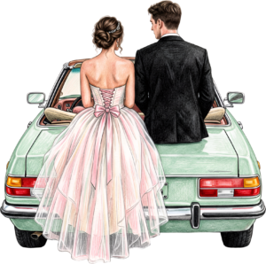 Cheerful watercolor wedding couple PNG, cream classic car clipart for delightful ceremony announcements. 43 - Cheerful watercolor wedding couple PNG, cream classic car clipart for delightful ceremony announcements. Free PNG Download