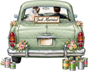 Elegant wedding couple with pink convertible car PNG, chic bridal clipart for stylish event stationery. 16 - Elegant wedding couple with pink convertible car PNG, chic bridal clipart for stylish event stationery. Free PNG Download