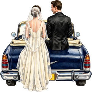 Cheerful watercolor wedding couple PNG, cream classic car clipart for delightful ceremony announcements. 44 - Cheerful watercolor wedding couple PNG, cream classic car clipart for delightful ceremony announcements. Free PNG Download