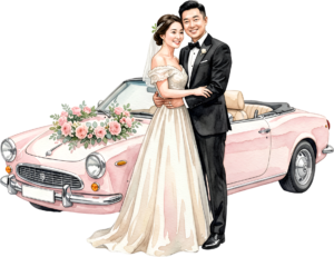 Classic "Just Married" wedding car couple PNG, charming bridal clipart for festive announcements. 44 - Classic "Just Married" wedding car couple PNG, charming bridal clipart for festive announcements. Free PNG Download