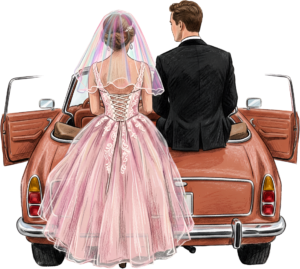 Cheerful watercolor wedding couple PNG, cream classic car clipart for delightful ceremony announcements. 21 - Cheerful watercolor wedding couple PNG, cream classic car clipart for delightful ceremony announcements. Free PNG Download