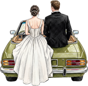 Cheerful watercolor wedding couple PNG, cream classic car clipart for delightful ceremony announcements. 19 - Cheerful watercolor wedding couple PNG, cream classic car clipart for delightful ceremony announcements. Free PNG Download