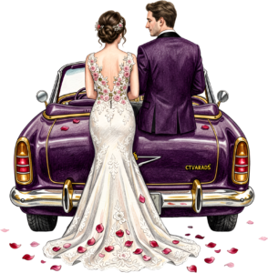 Cheerful watercolor wedding couple PNG, cream classic car clipart for delightful ceremony announcements. 18 - Cheerful watercolor wedding couple PNG, cream classic car clipart for delightful ceremony announcements. Free PNG Download